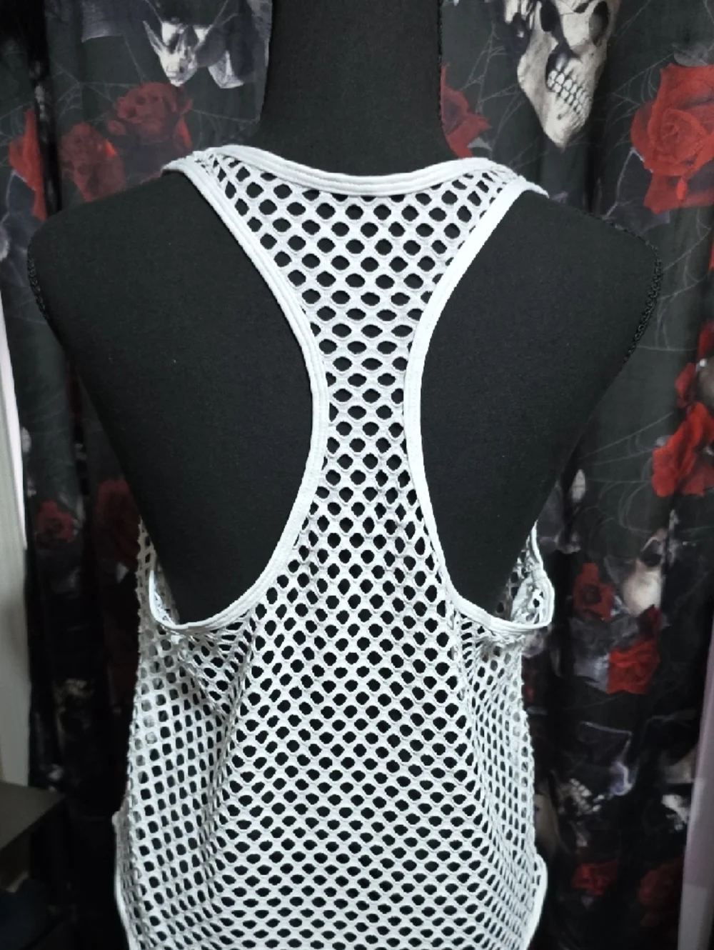 White Fishnet Racerback Tank, LG - Picture 3 of 5